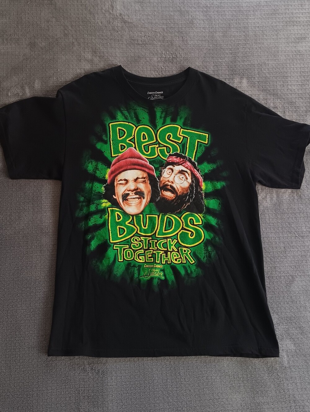 Cheech & Chong Up In Smoke Best Buds Graphic Tee Tshirt Black & Green Mens Large